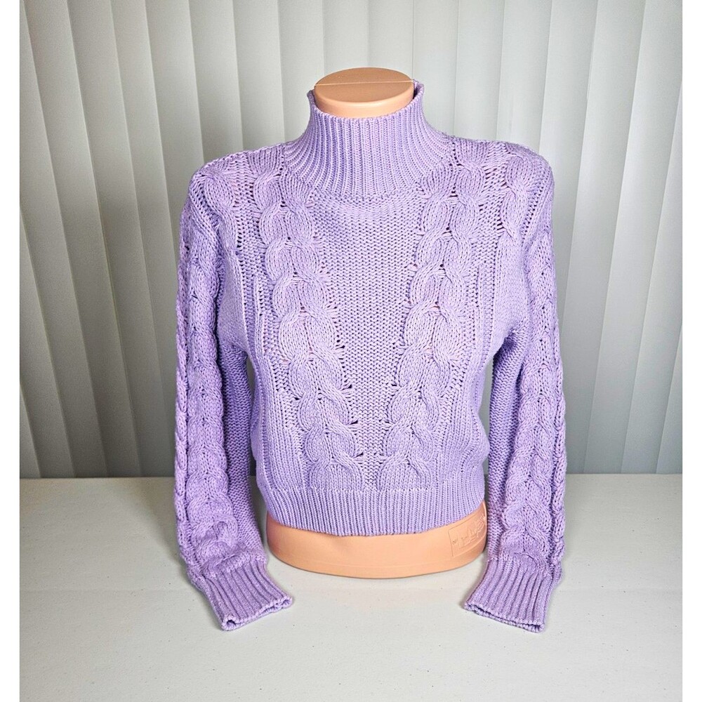 Aéropostale Pastel Purple Chunky Cable Knit Mock Neck Cropped Sweater XS Y2k